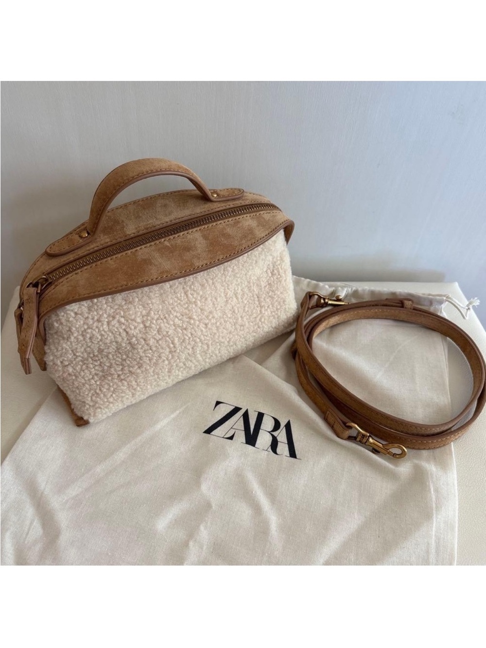 ZARA LONG SHEARLING BAG